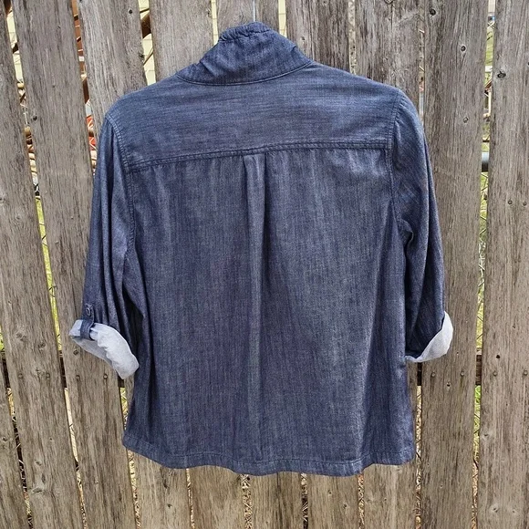 Denim Button-Up Ruffle Collar Shacket - Picture 3 of 8